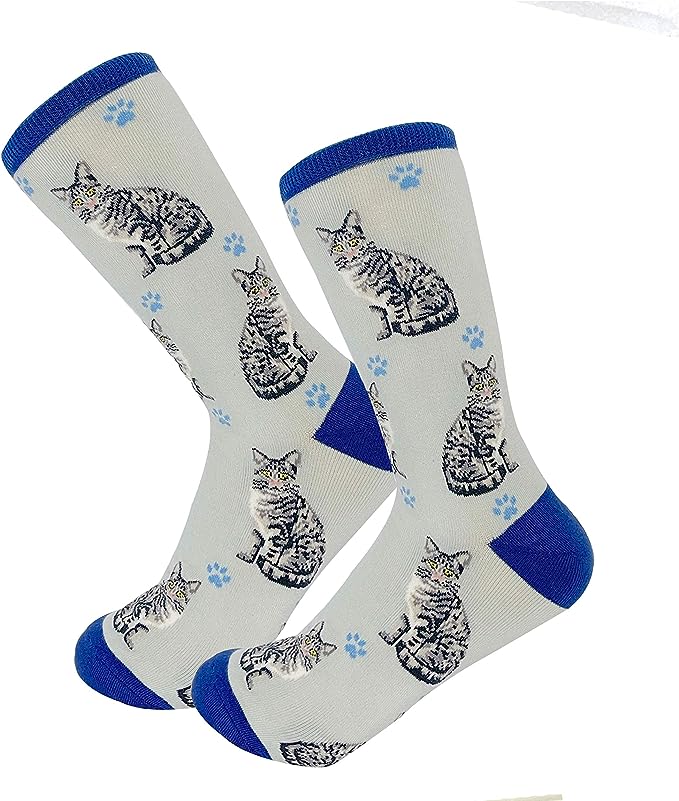 E & S Imports Pet Lover Socks Silver Tabby Cat, Unisex, One Size Fits Most