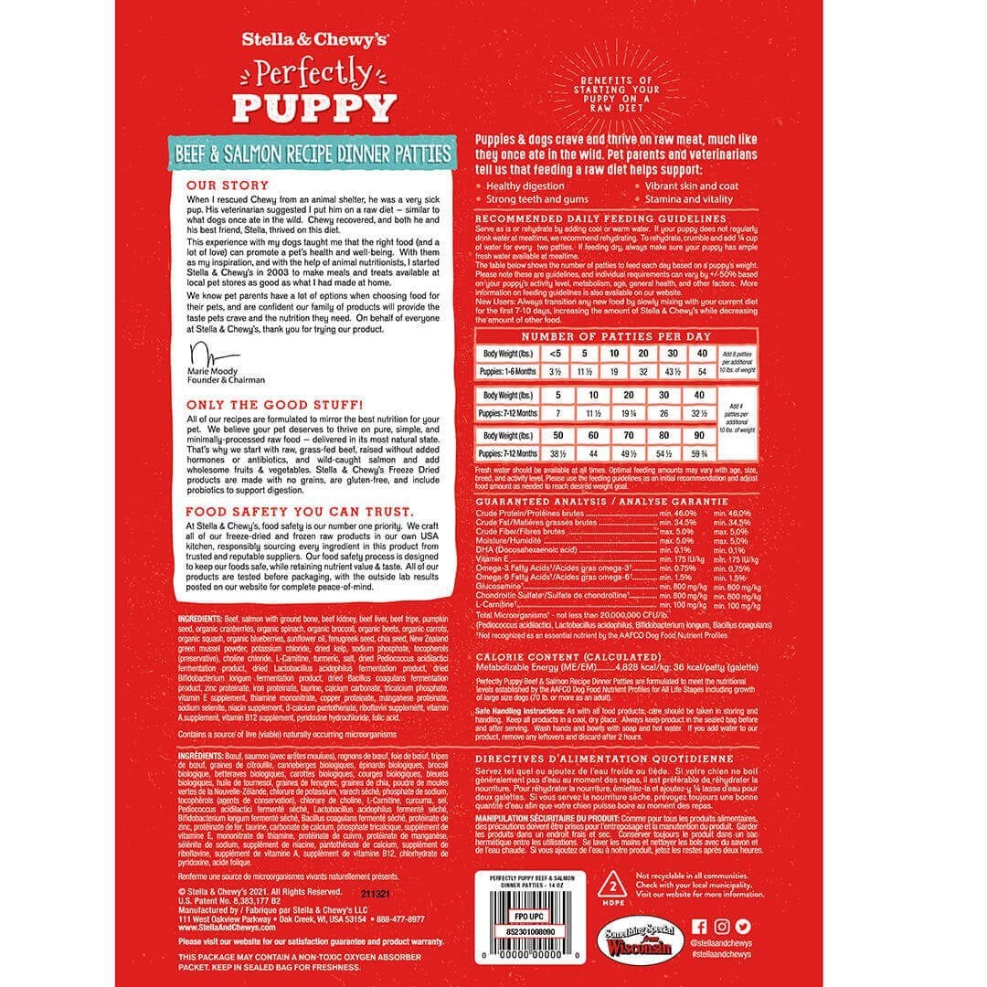 Stella & Chewy's Raw Perfectly Puppy Chicken & Salmon Dinner Patties Grain-Free Freeze-Dried Dog Food 5.5 oz