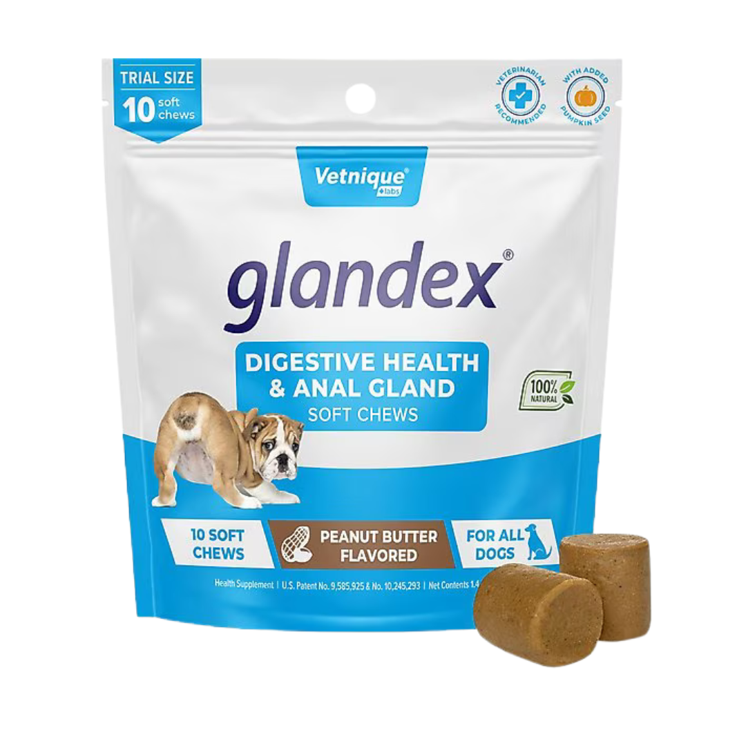 Glandex Dog Anal Gland Support Soft Chews with Pumpkin, Digestive Enzymes, Probiotics & Fiber Supplement Boot The Scoot Peanut Butter Flavored