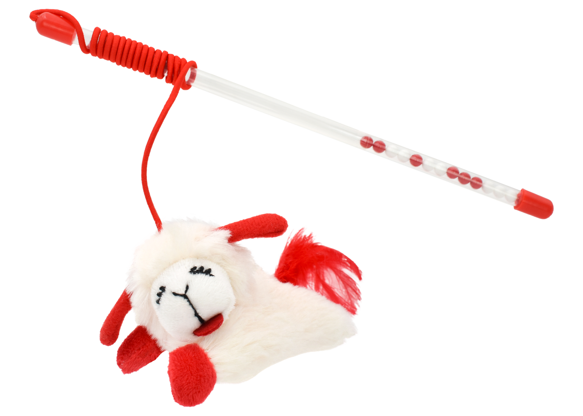 Multipet Lamb Chop Cat Wand with Refillable Cat Nip Toy 12 in