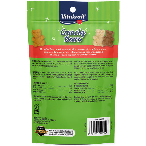 Vitakraft Crunchy Bears Small Animal Treats for Rabbits, Guinea Pigs & Hamsters 4 oz