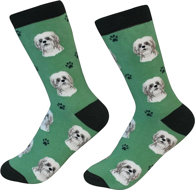 E & S Imports Pet Lover Socks Tan & White Shi Tzu Dog, Unisex, One Size Fits Most