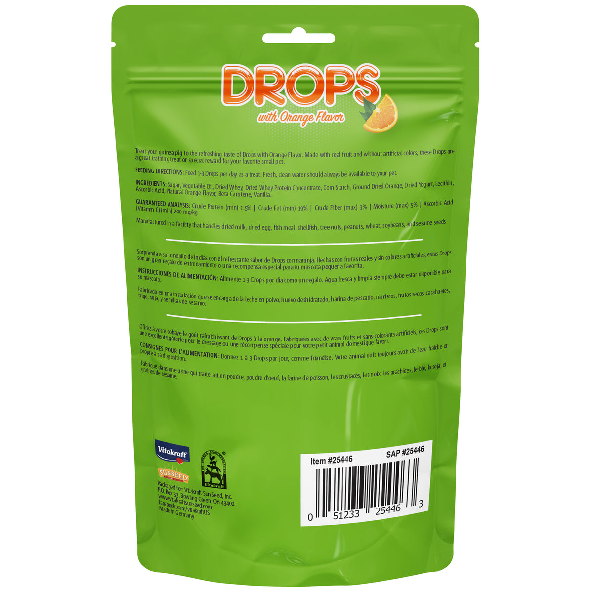Vitakraft Drops With Orange Flavor Guinea Pig Treats 5.3 oz