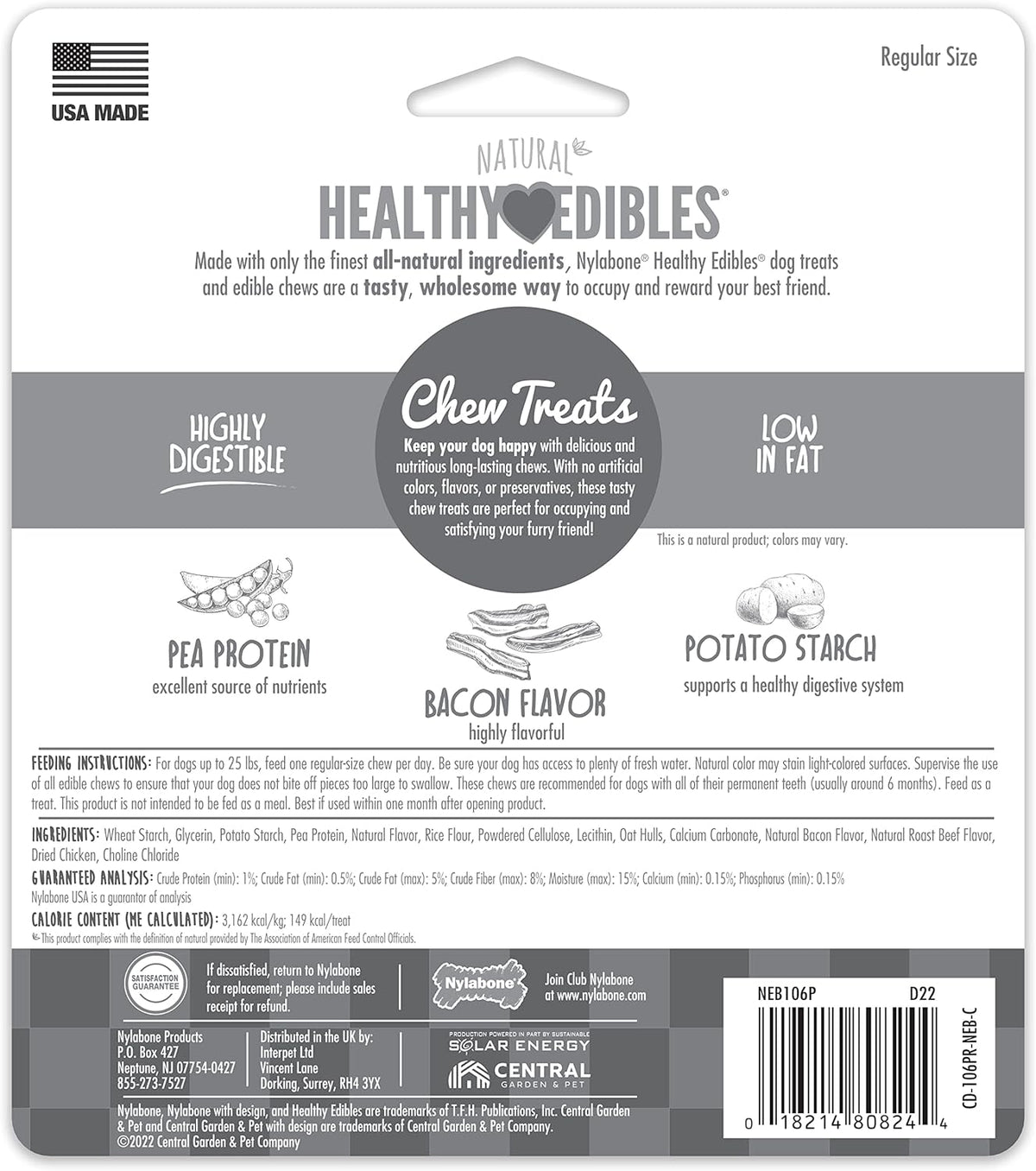 Nylabone Healthy Edibles All-Natural Long Lasting Bacon Flavor Chew Dog Treat, 3 pk up to 25 lbs