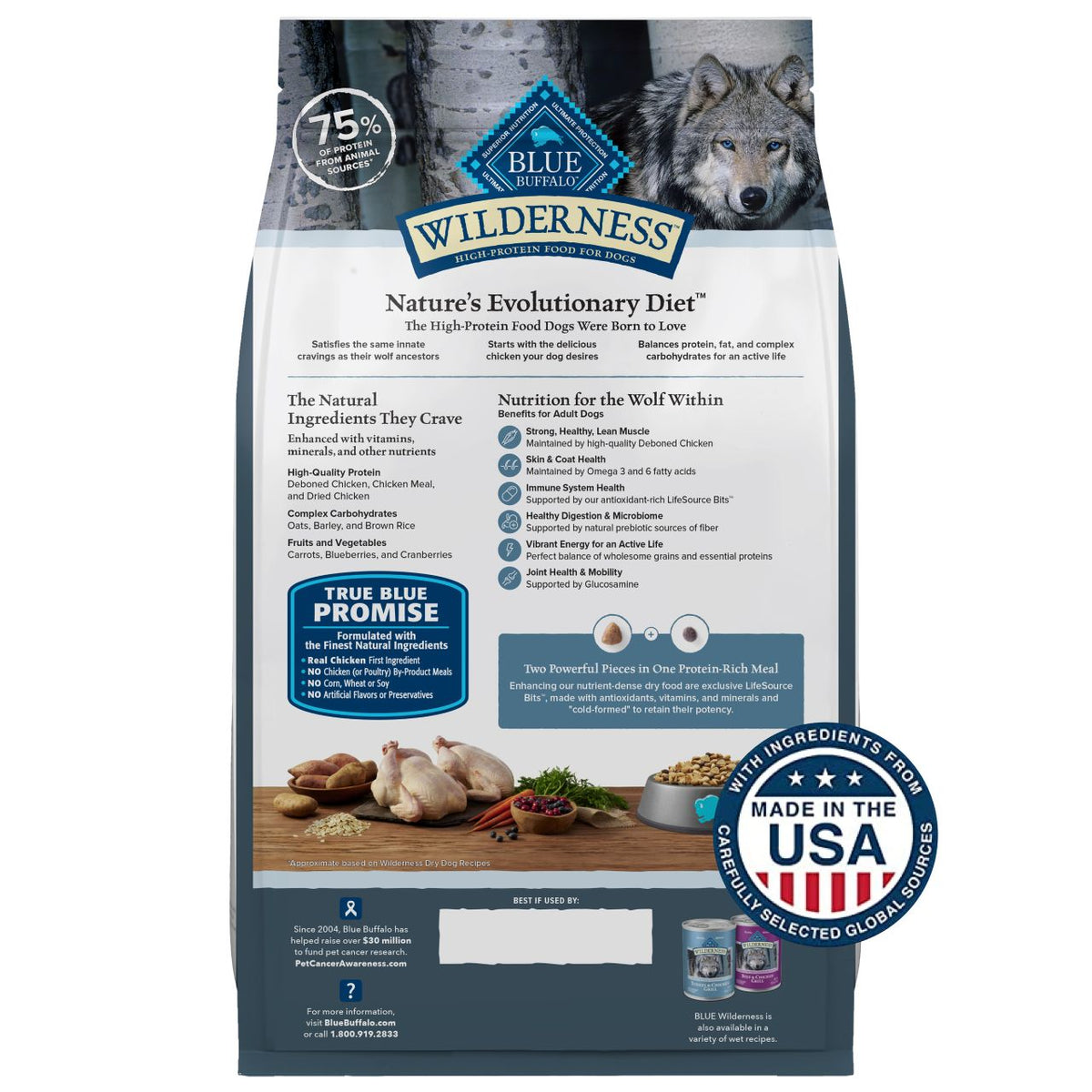 Blue Buffalo Wilderness Adult High Protein Natural Chicken & Wholesome Grains Dry Dog Food 24 lb
