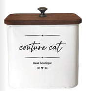 Crystal Art Gallery "Couture Cat" Treat Boutique Metal Storage Container with Wood Lid 6.75 x 4 x 7 in
