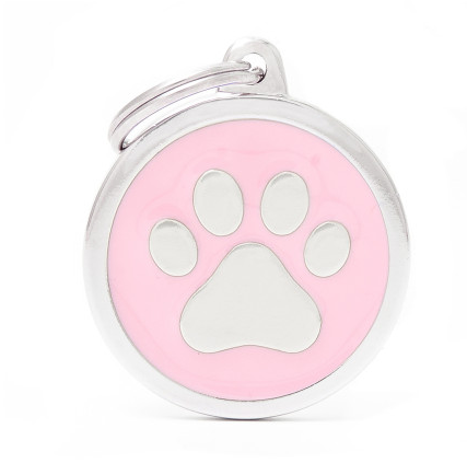 Myfamily Big Circle Pink Paw Personalized Dog ID Tag