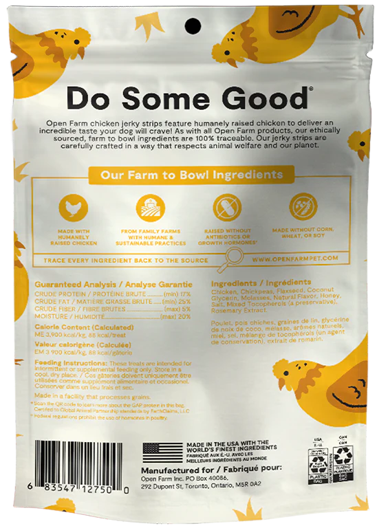 Open Farm Grain-Free Chicken Recipe Jerky Strips Dog Treats 5.6 oz