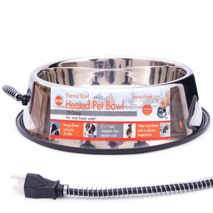 K&H Thermal Heated Stainless Steel Pet Water Bowl 120 oz