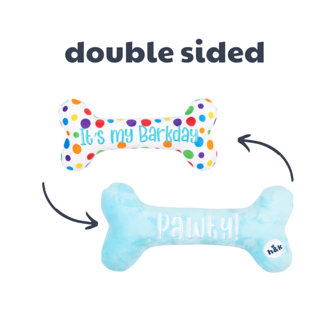 Huxley & Kent It's My Barkday Bone Double Sided Plush Bone Dog Toy 11 in
