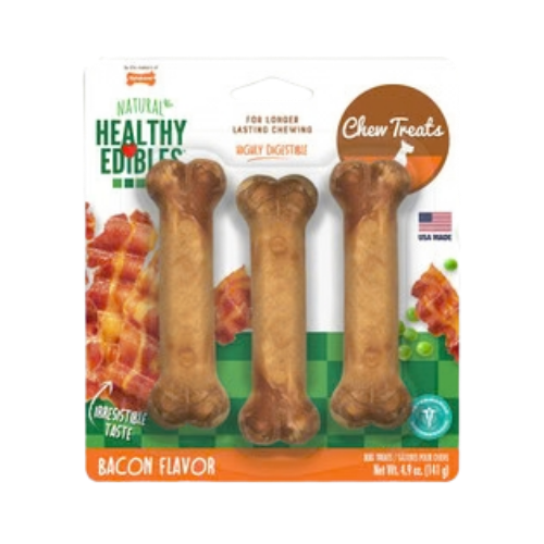 Nylabone Healthy Edibles All-Natural Long Lasting Bacon Flavor Chew Dog Treat, 3 pk up to 25 lbs