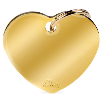 Myfamily Large Chrome Plated Brass Heart Shaped Personalized Dog ID Tag