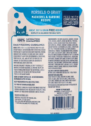 Natural Balance Platefulls Indoor Formula Mackerel & Sardine in Gravy Grain-Free Wet Cat Food Pouch