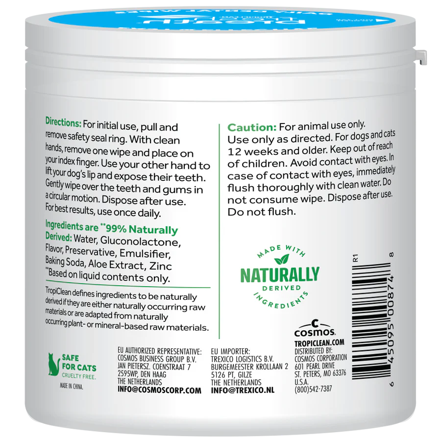Tropiclean Fresh Breath Finger Dental Wipes for Pets 50 ct