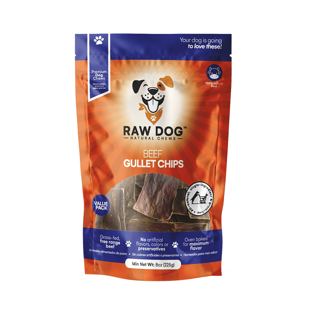 Raw Dog Beef Gullet Chips Dog Treats 8 oz