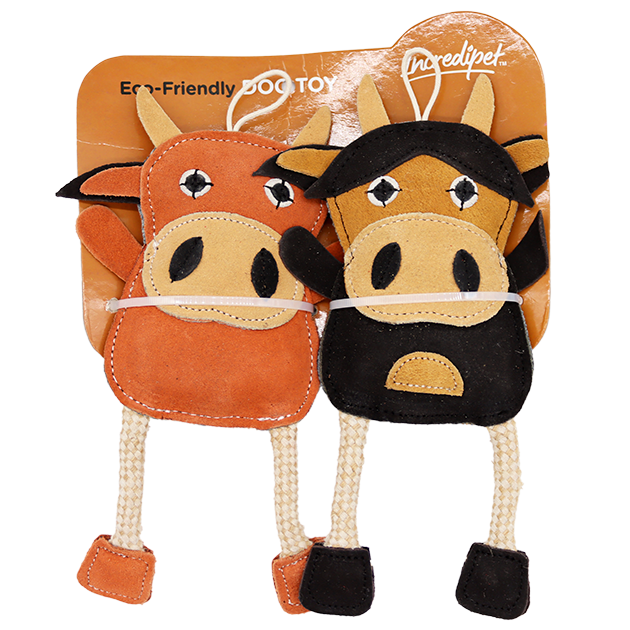 Incredipet Leather & Rope Cow & Buffalo Dog Toys 2 pk