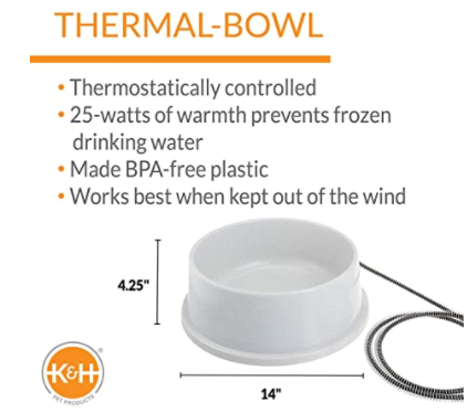 K&H Pet Products Thermal-Bowl Heated Dog Water Bowl, 25w 1.5 gal