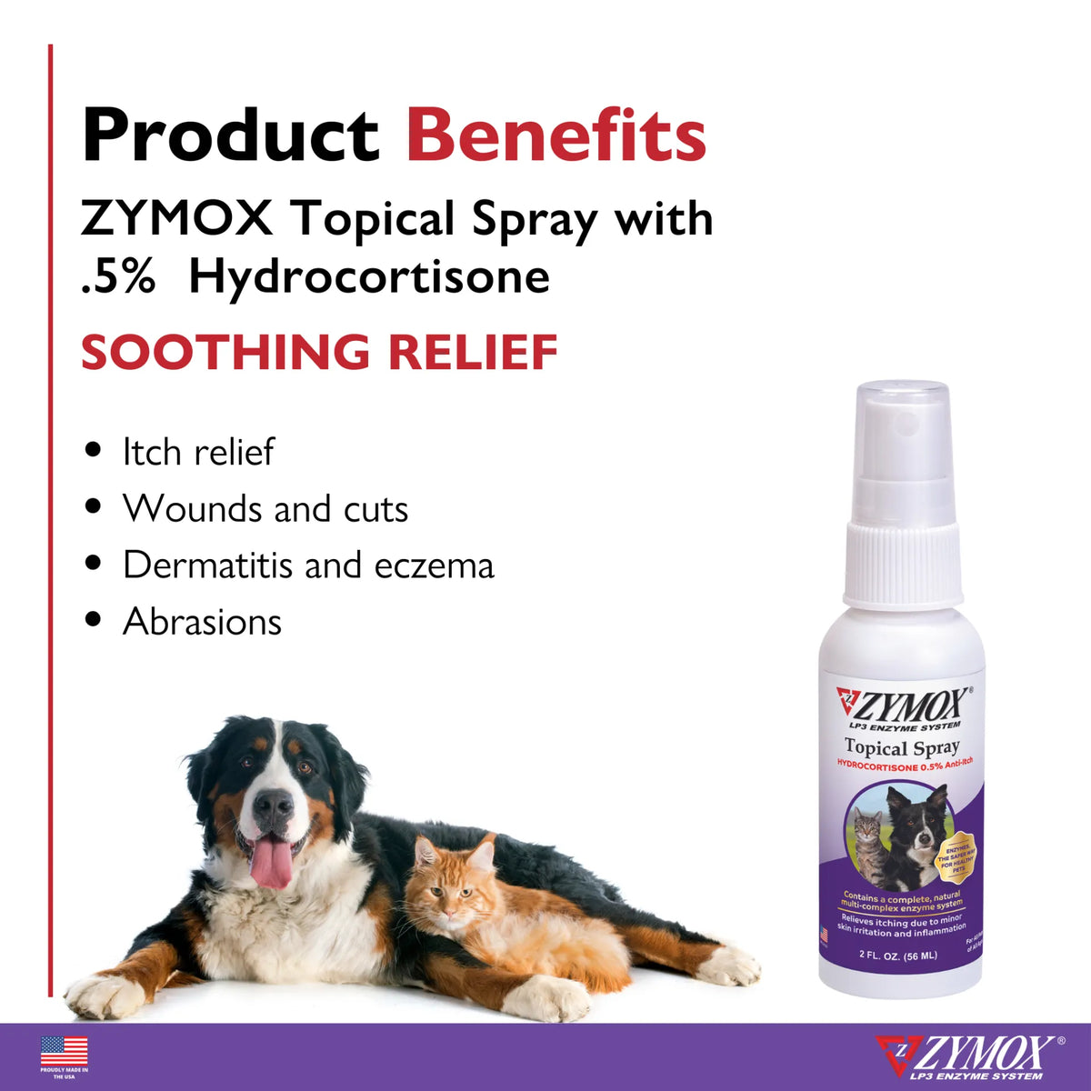 Zymox Enzymatic Topical Spray With 0.5% Hydrocortisone for Dogs & Cats 2 oz