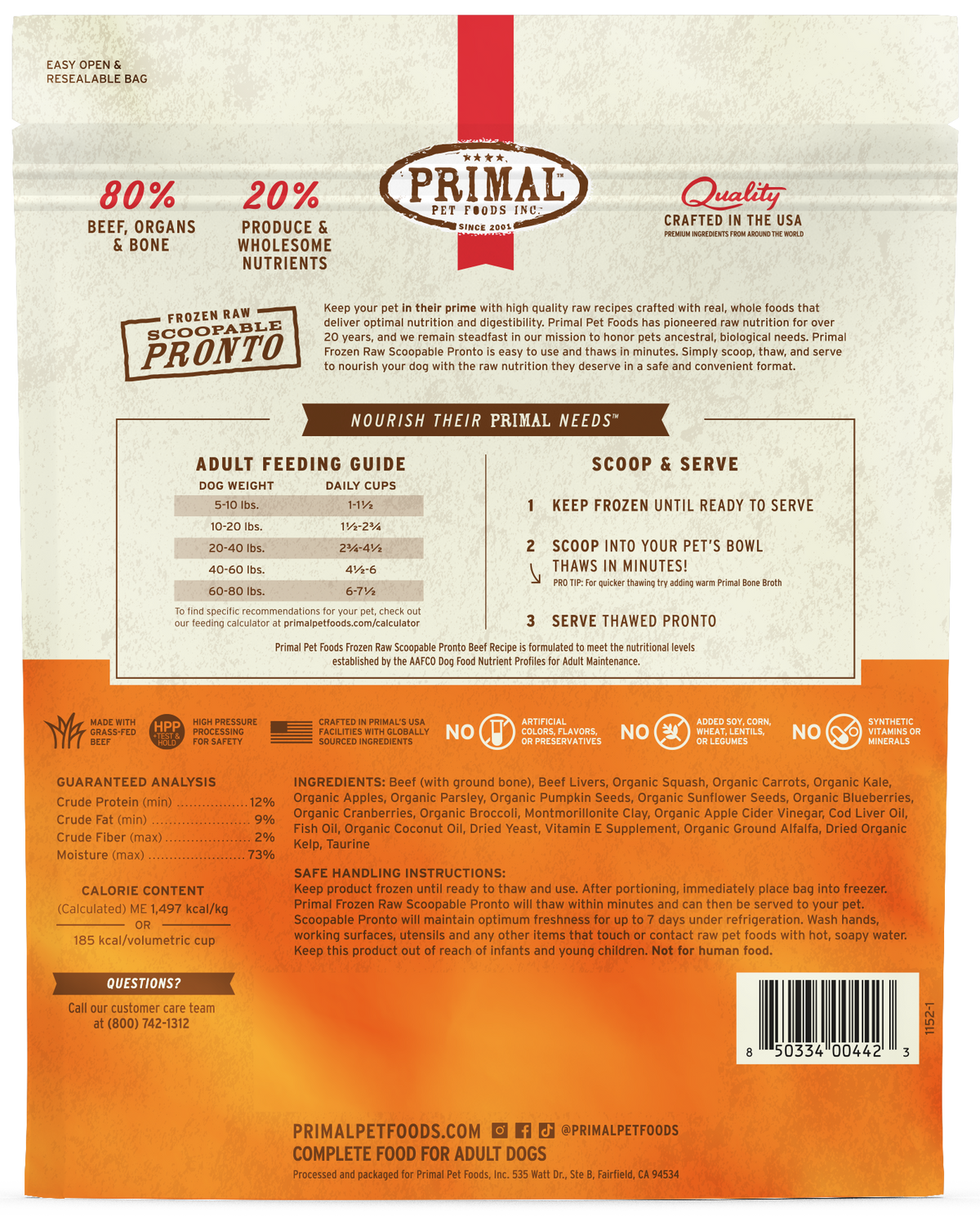 Primal Pronto Beef Formula Raw Frozen Dog Food