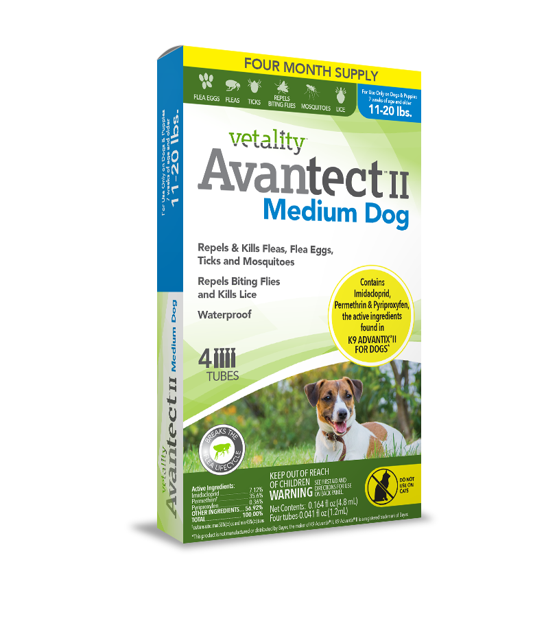 Vetality Avantect ll for Dogs, Repels & Kills Fleas, Flea Eggs, Ticks and Mosquitoes- 4 pack