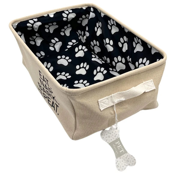 Kole Imports "EAT.NAP.BARK.REPEAT" Natural Linen Rectangular Pet Storage Bin