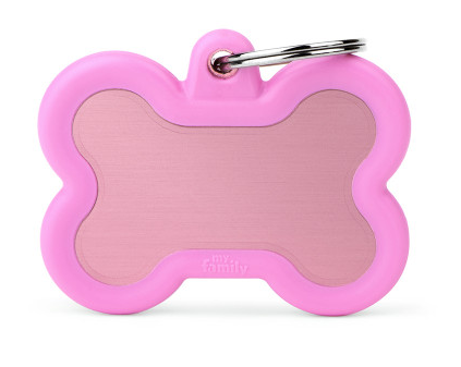 Myfamily Hushtag Pink Aluminum Bone Personalized Dog ID Tag