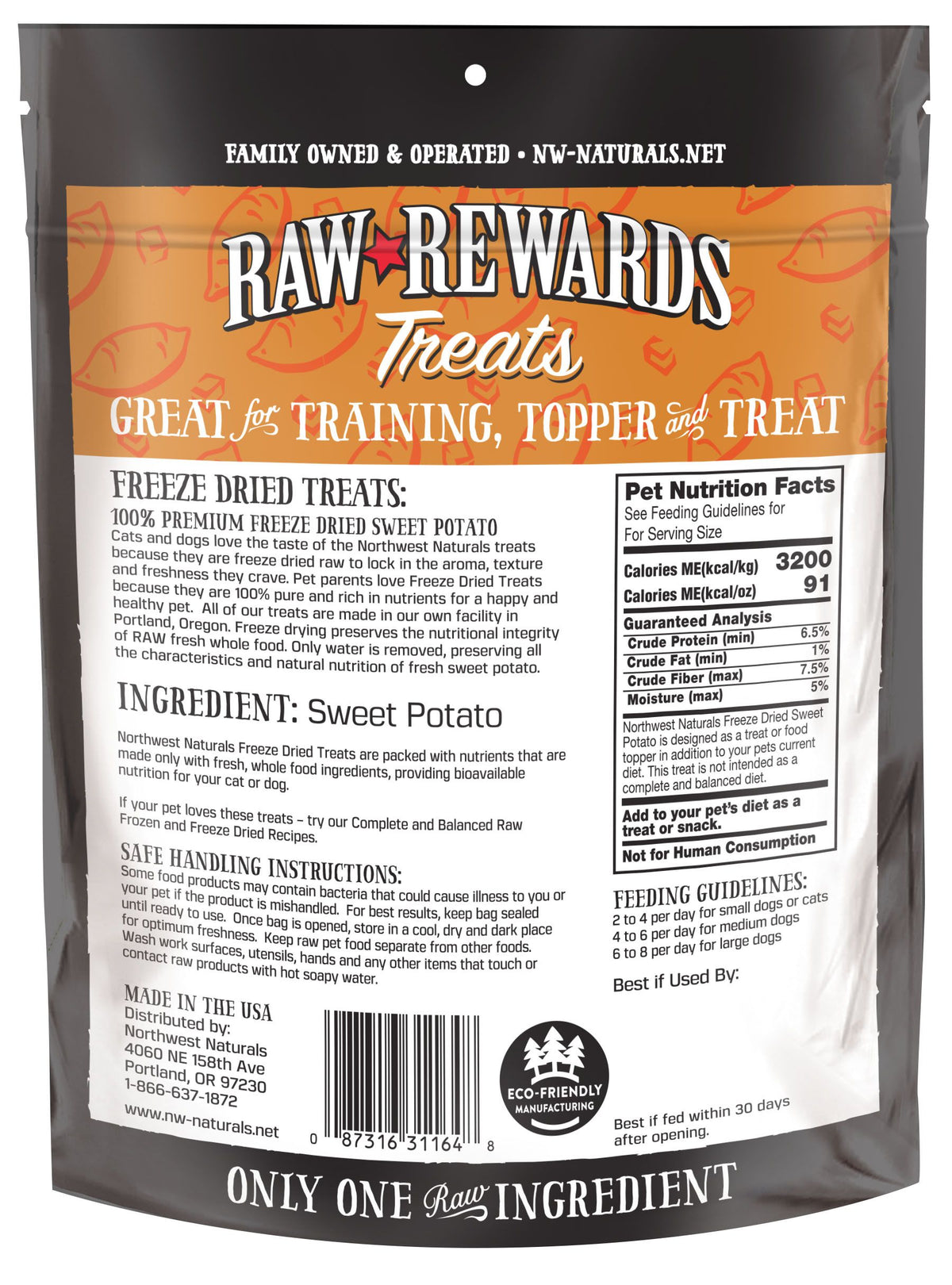 Northwest Naturals Raw Rewards Treats Freeze Dried Sweet Potato for Dogs & Cats 2 oz