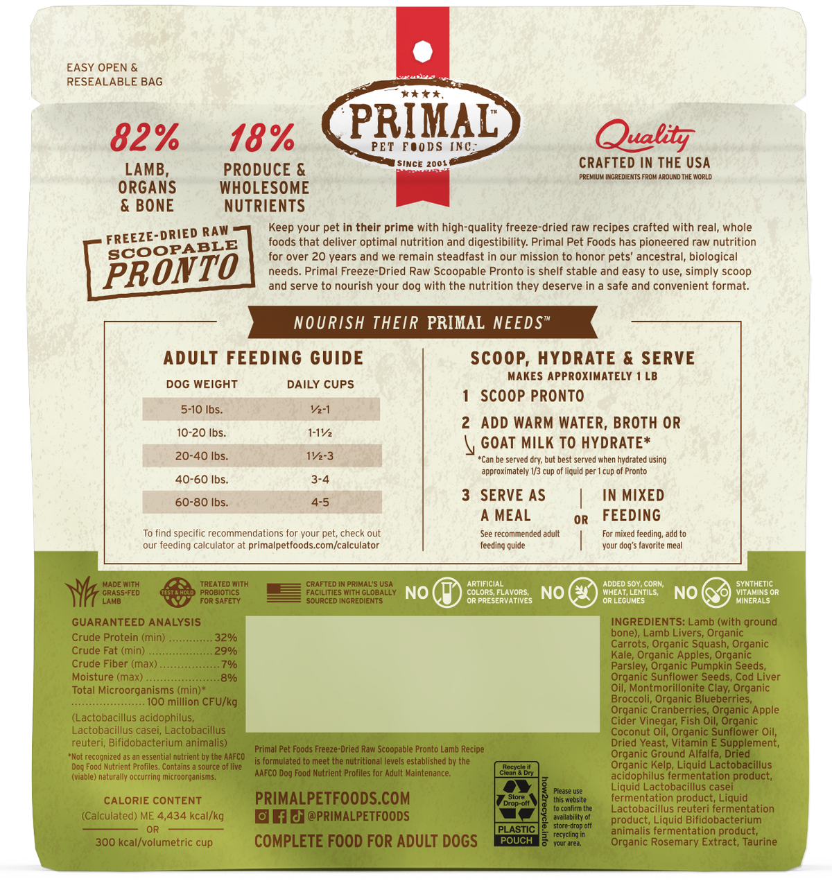 Primal Raw Pronto Lamb Recipe Freeze-Dried Dog Food 7 oz