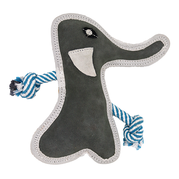 Incredipet Leather & Rope Grey Elephant Dog Toy