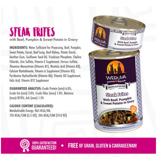 Weruva Steak Frites With Beef, Pumpkin, & Sweet Potatoes In Gravy Grain-Free Canned Dog Food
