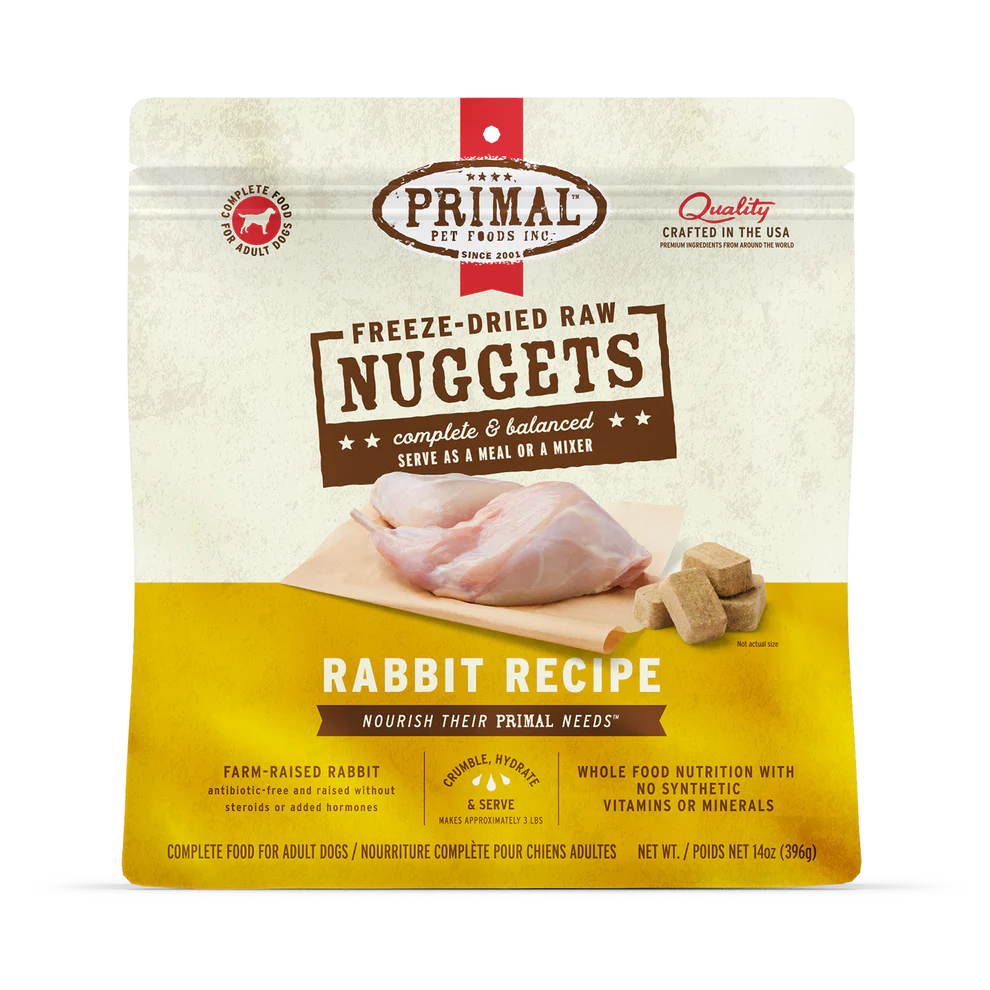 Primal Freeze-Dried Raw Rabbit Recipe Nuggets for Dogs 14 oz