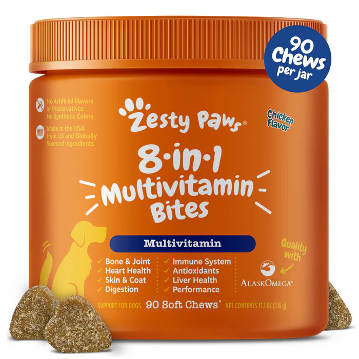 Zesty Paws 8-in1 Multivitamin Bites Soft Chews for Dogs 90 ct