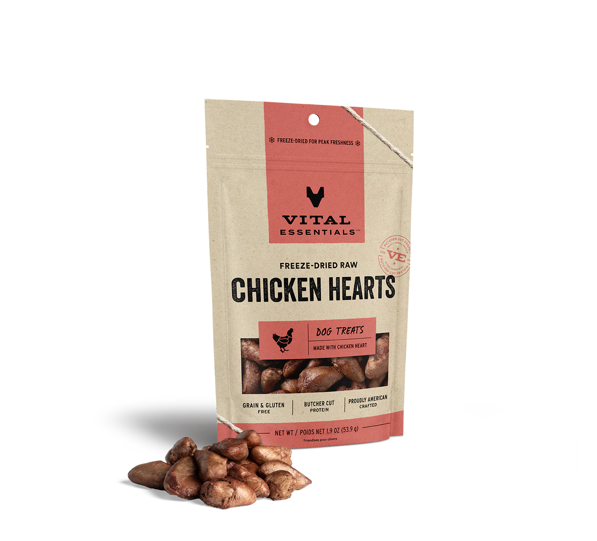 Vital Essentials Freeze-Dried Chicken Hearts Dog Treats 1.9 oz