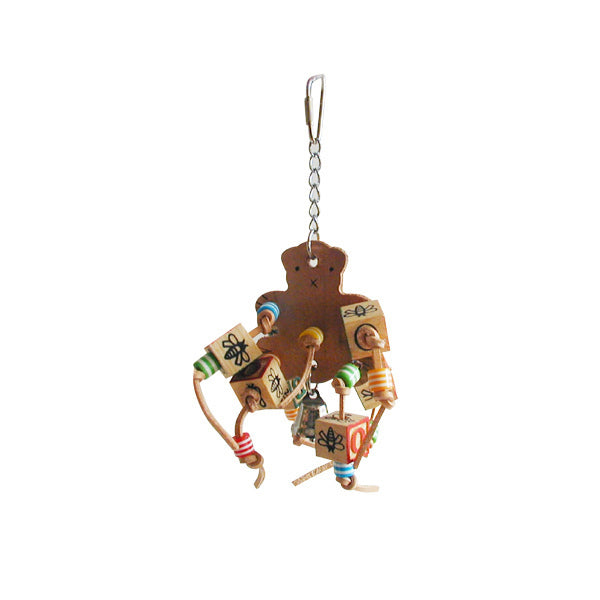 Incredipet Leather Bear with A-B-C Blocks Bird Toy, 9.8 x 4.7 in