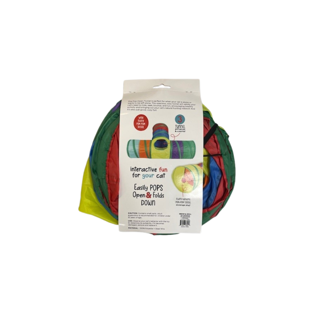 Pet Obsession Meow-n-Roll Pop-Open Play Tunnel Cat Toy with Pom Pom