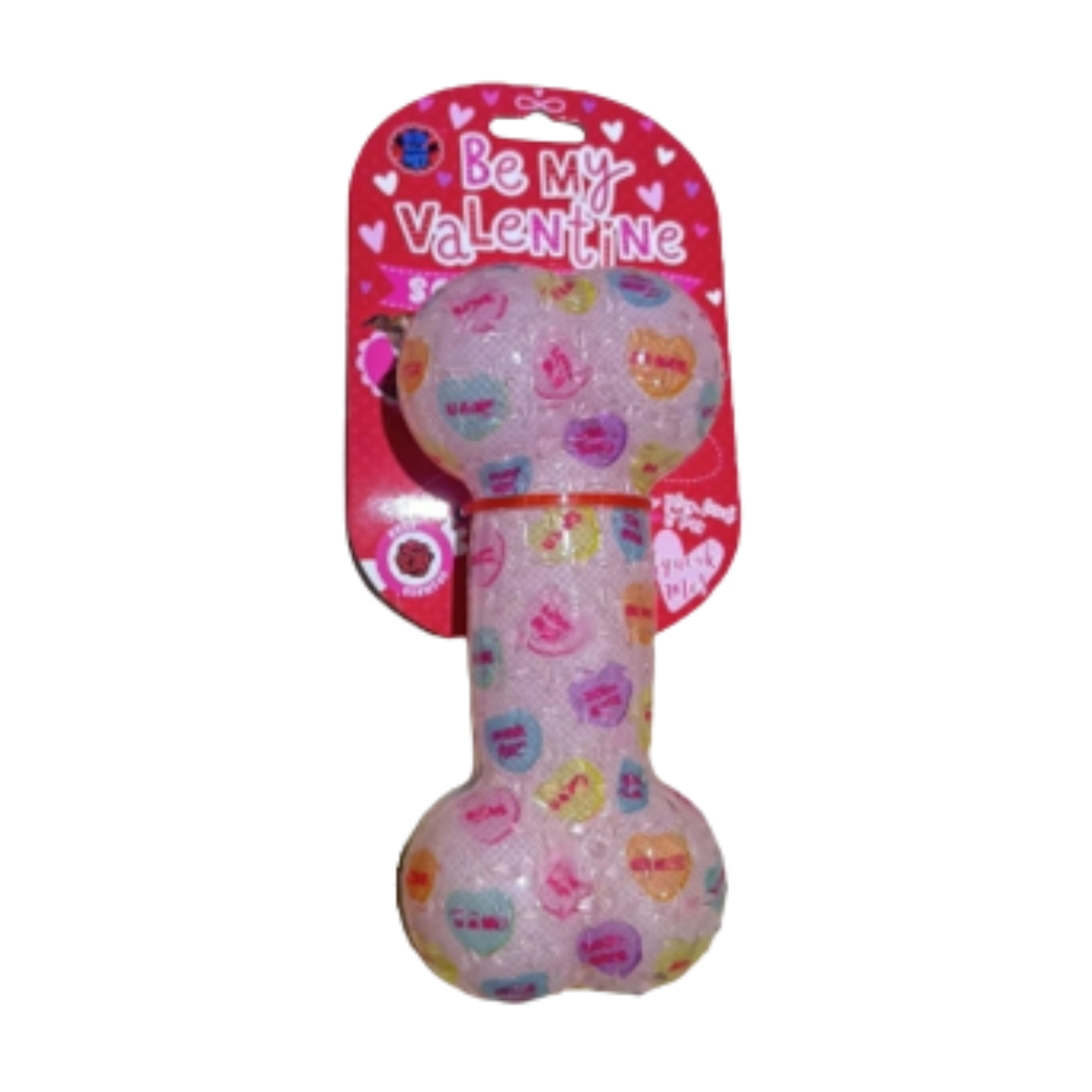 Bow Wow Valentine's Day Heart Sqeak Bone Dog Toy