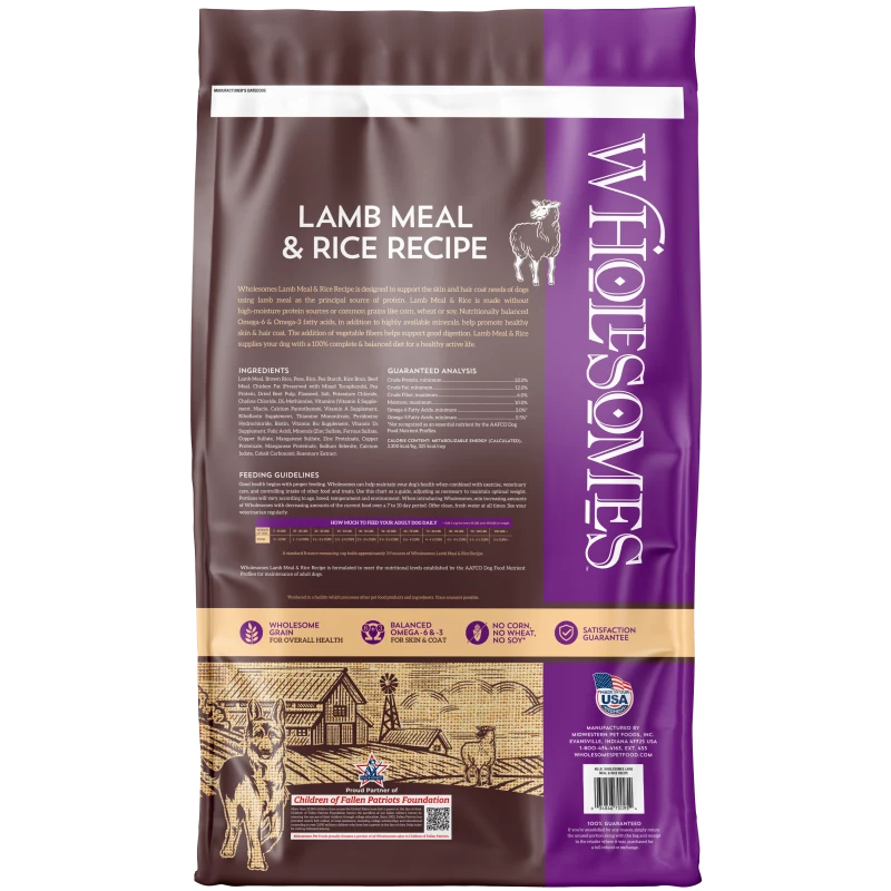 Wholesomes Lamb Meal & Rice Recipe Dry Dog Food 40 lb