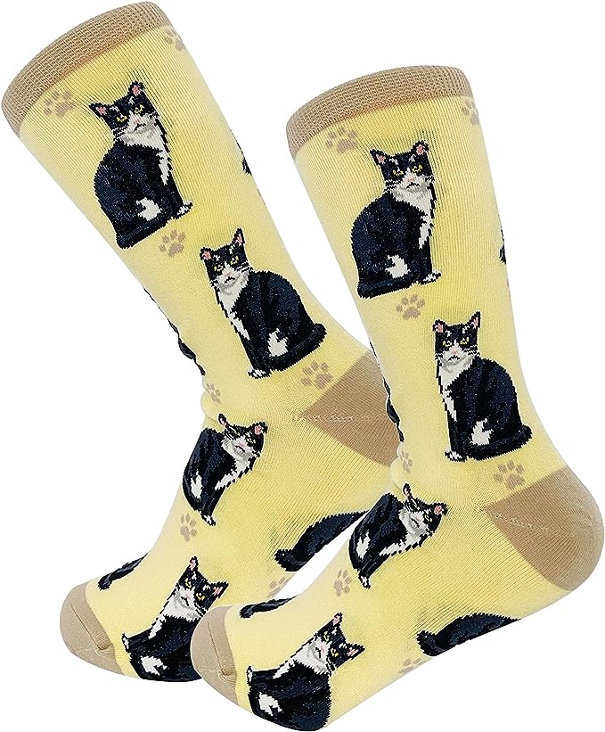 E & S Imports Pet Lover Socks Black & White Cat, Unisex, One Size Fits Most