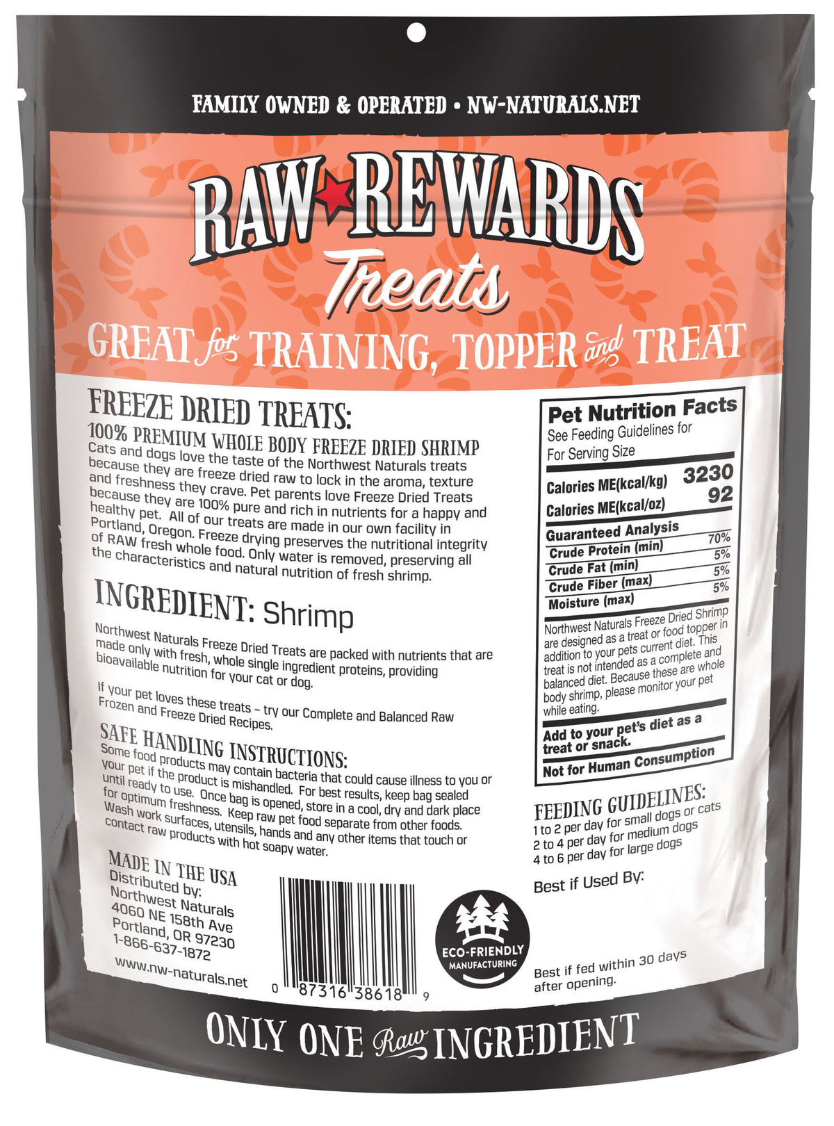 Northwest Naturals Raw Rewards Treats Freeze Dried Large Shrimp for Dogs & Cats 1 oz