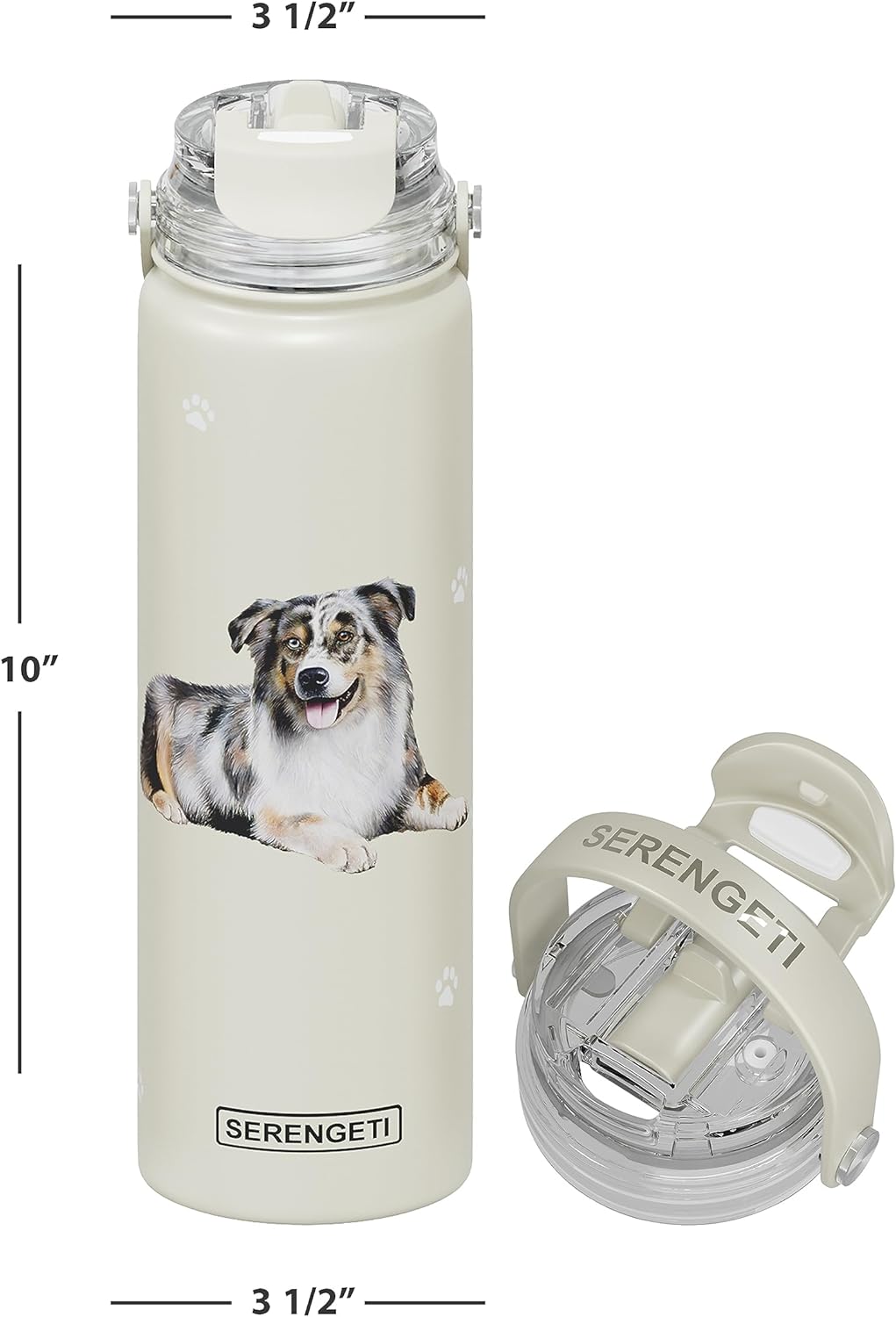 E & S Imports Serengeti Australian Shepherd Stainless Steel Water Bottle 24 oz