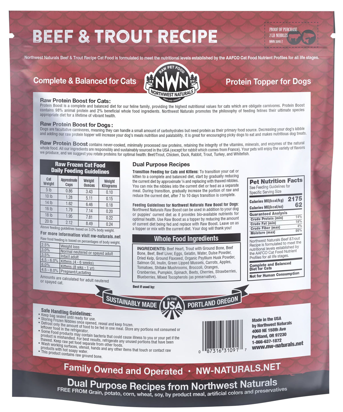 Northwest Naturals Raw Frozen Protein Boost Beef & Trout Recipe for Dogs & Cats 2 lb