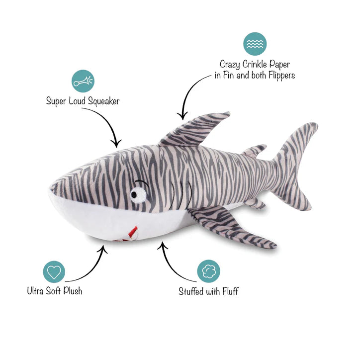Pet Fringe Studio Summer Sir Munch A'Lot Plush Shark Dog Toy 19 in