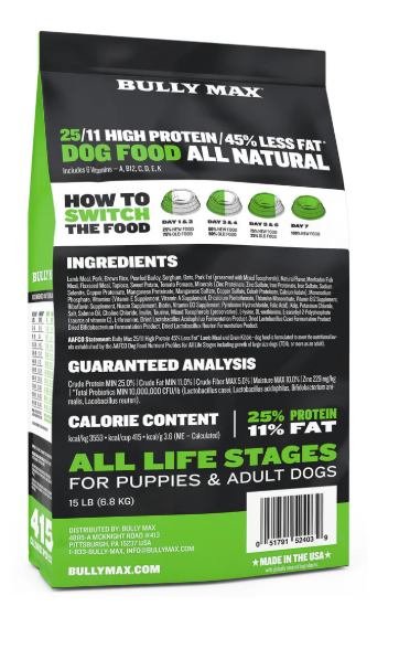 Bully Max 25/11 High Protein & Low Fat Dry Dog Food with Lamb