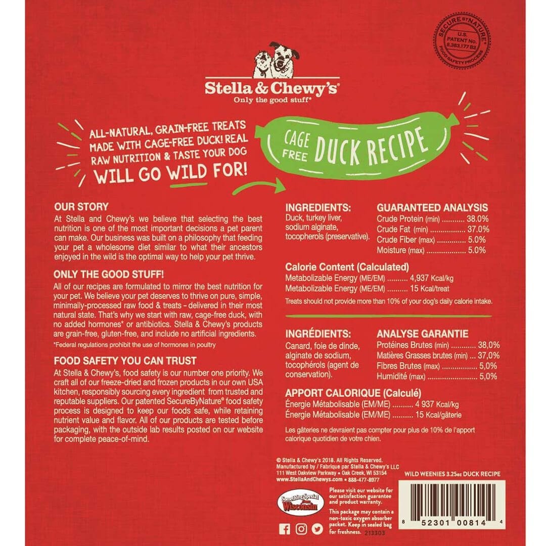 Stella & Chewy's Wild Weenies Raw Freeze-Dried Duck Recipe Dog Treats 3.25 oz