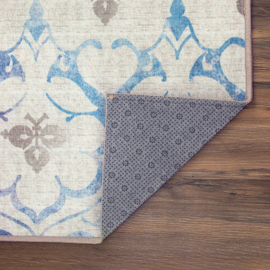 Crystal Art Gallery My Magic Carpet Washable Area Rug- Leilani Damask Beige Blue 3 x 5 ft