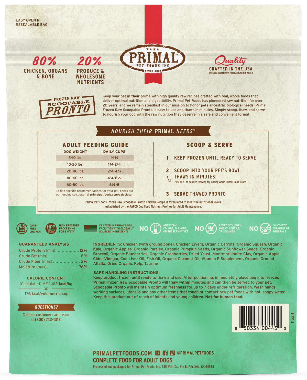 Primal Pronto Chicken Formula Raw Frozen Dog Food