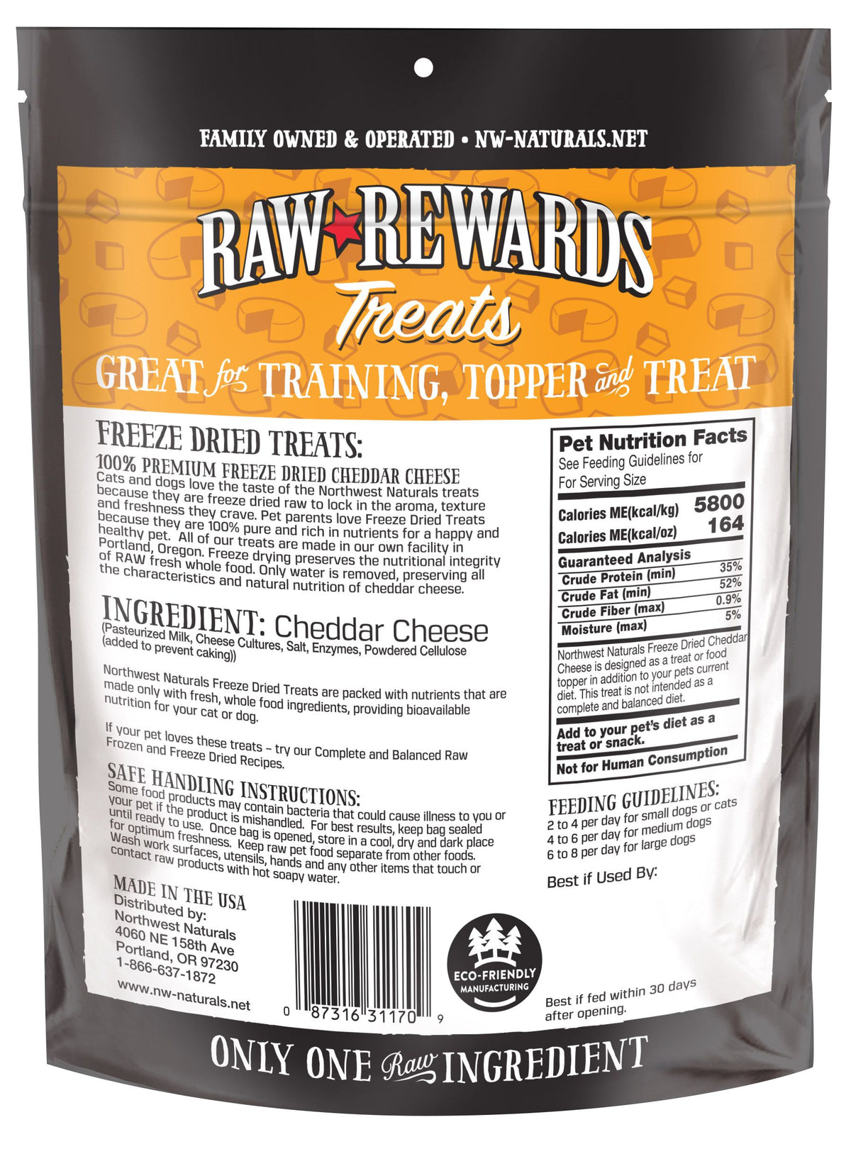 Northwest Naturals Raw Rewards Treats Freeze Dried Cheddar Cheese for Dogs & Cats 6 oz