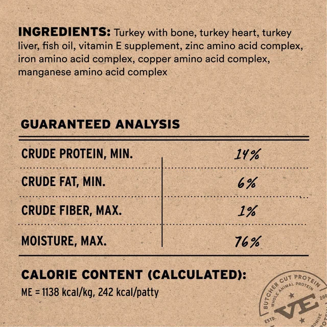Vital Essentials Frozen Raw Turkey Recipe Dog Food Patties 10 ct