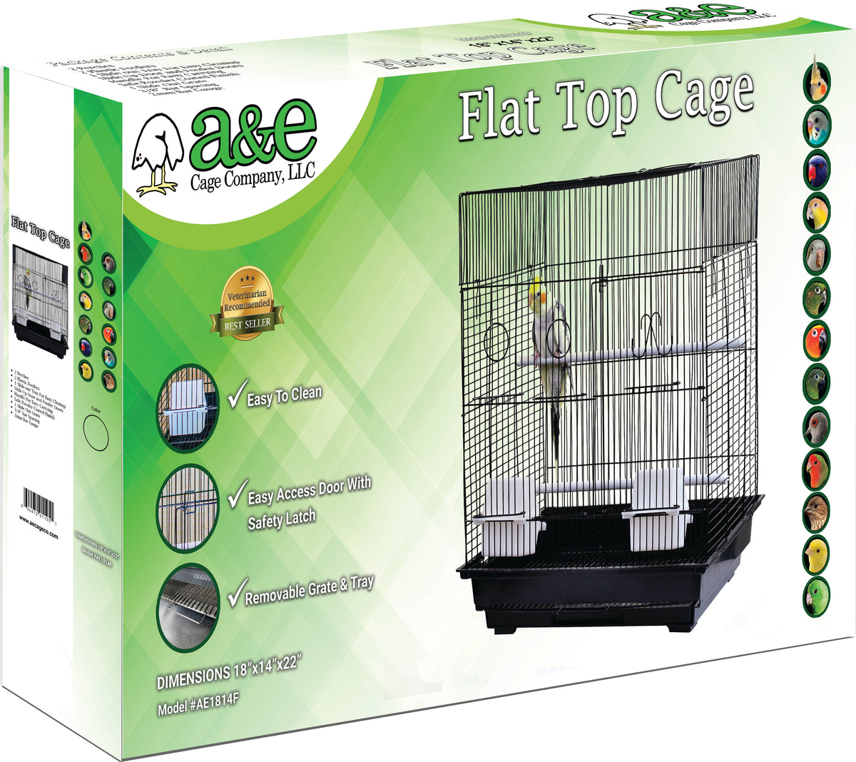 A&E Flat Top Black Bird Cage 18 x 14 x 22 in