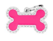 Myfamily Glam Big Fuchsia Bone Strass Personalized Dog ID Tag